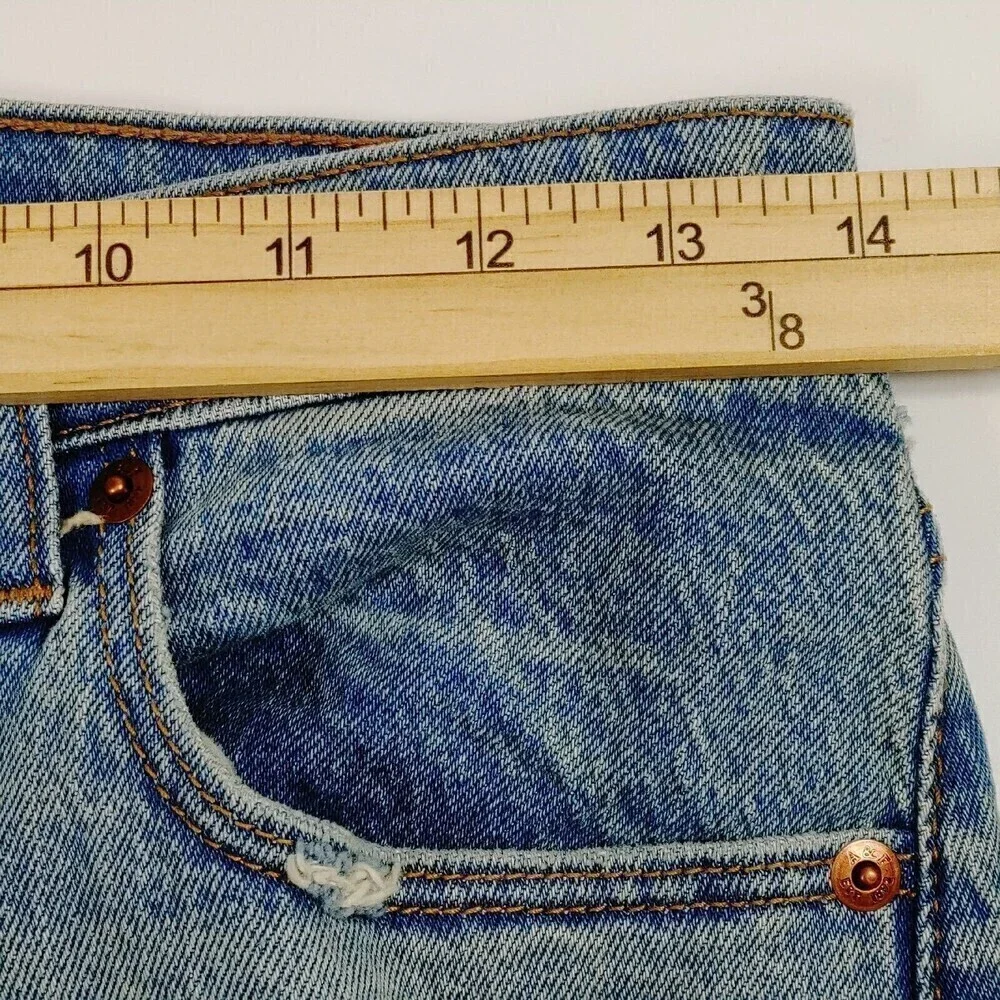 Abercrombie & Fitch High Rise Mom Jean Womens 26/2 S Blue Denim Short Distressed